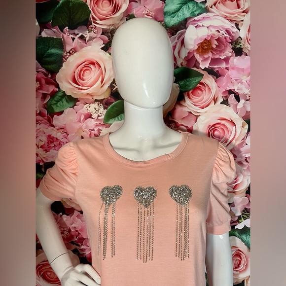 Madison Size Medium M Valentina Rhinestone Heart Tassels Pink Love Top NWT - Picture 2 of 12